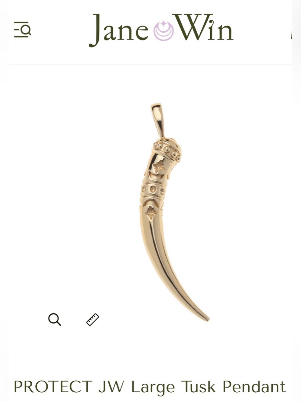 Jane Win Large Gold Tusk Pendant